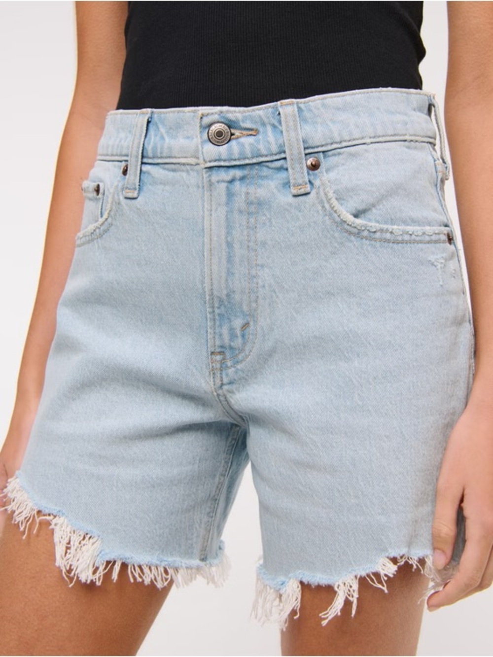 Abercrombie & Fitch The Dad Short High Rise Blue Distressed Denim Short